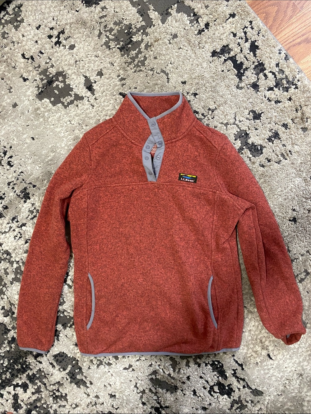 L.L. Bean Rust Heather Snap-Front Fleece Pullover